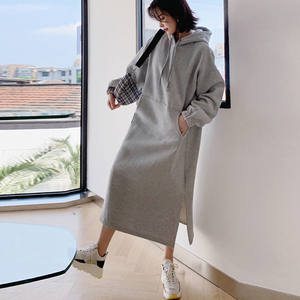 Inverno coreano spesso caldo pianura lungo felpe con cappuccio <span class=keywords><strong>donna</strong></span> personalizzato OEM <span class=keywords><strong>oversize</strong></span> tasca a marsupio Maxi felpa con cappuccio <span class=keywords><strong>abiti</strong></span> - Product Image 6