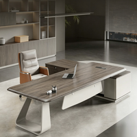 Bureau de direction en forme de L, table de patron en bois de 50 mm d'épaisseur, poste de travail d'angle moderne avec armoire de classement