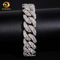 Bracelet Moissanite Hip Hop en Argent 925, Maillons Cubains, Grande Pierre de 16mm, Entièrement Sertie, Testeur Inclus