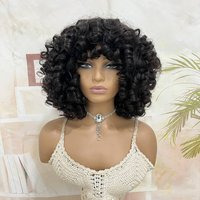 Perruque Courte Bob Pixie Bouclée Rose 100% Cheveux Humains de Haute Qualité avec Frange, Entièrement Faite à la Machine, Sans Colle, Style Fumi Curl pour Femmes Noires