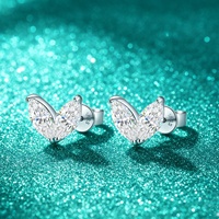 Vente en gros usine Boucles d'oreilles clous en argent sterling S925 en forme de feuille, Moissanite taille marquise 0,5 ct, Couleur D, VVS1, Certification GRA