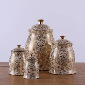 New design decoration gold jar modern ceramic canister