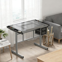 Table à dessin à angle réglable avec plateau en verre trempé, bureau d'art avec rangement à tiroirs, spécialement conçu pour les étudiants en art