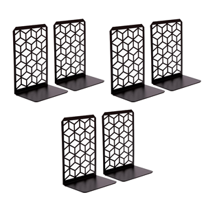 Geomod <strong>3D</strong> Cube Black Metal Boho Minimal <strong>Bookends</strong> 3 Pair Multi-piece Durable Sturdy Office Book Holders 7x4.75 Inches - Product Image 1