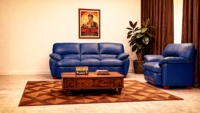 Ensemble de canapés trois places en cuir véritable de haute qualité, moderne, pour salon, villa, usage domestique, confortable, marque ARREDAMENTI, garantie 2 ans