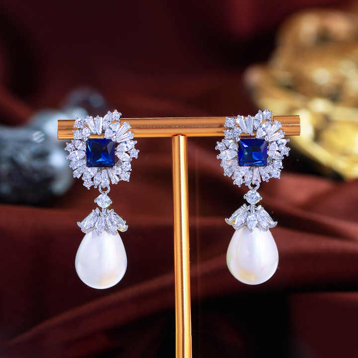 Luxury AAA Zircon Bridal Earrings Pearl CZ Cubic Zirconia Wedding Earring Brides Women Accessories Party Dinner Dress Jewelry main image 0