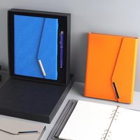 Carnet A5 à trois volets avec reliure à 6 anneaux métalliques, couverture en cuir PU, journal personnalisable, coffret cadeau haut de gamme