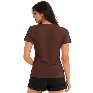 Camiseta de Algodón para Mujer, Cuello Redondo, Corte Regular, Color Sólido, Casual, Manga Corta, Primavera Verano, Tejido Jersey Transpirable, 200g - Product Image 2