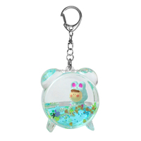 Porte-clés en plastique en forme d'horloge réveil, rempli de liquide coloré, avec animal 3D en résine flottant et confettis scintillants à l'intérieur, idéal pour les cadeaux