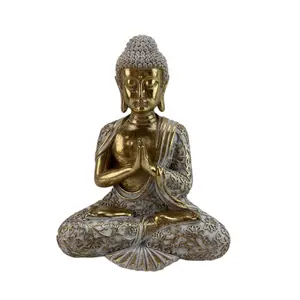 Figurines de bouddha siège en résine pvc, statuette religieuse en pierre d'or, sculpture de bouddha, décoration pour le jardin en extérieur