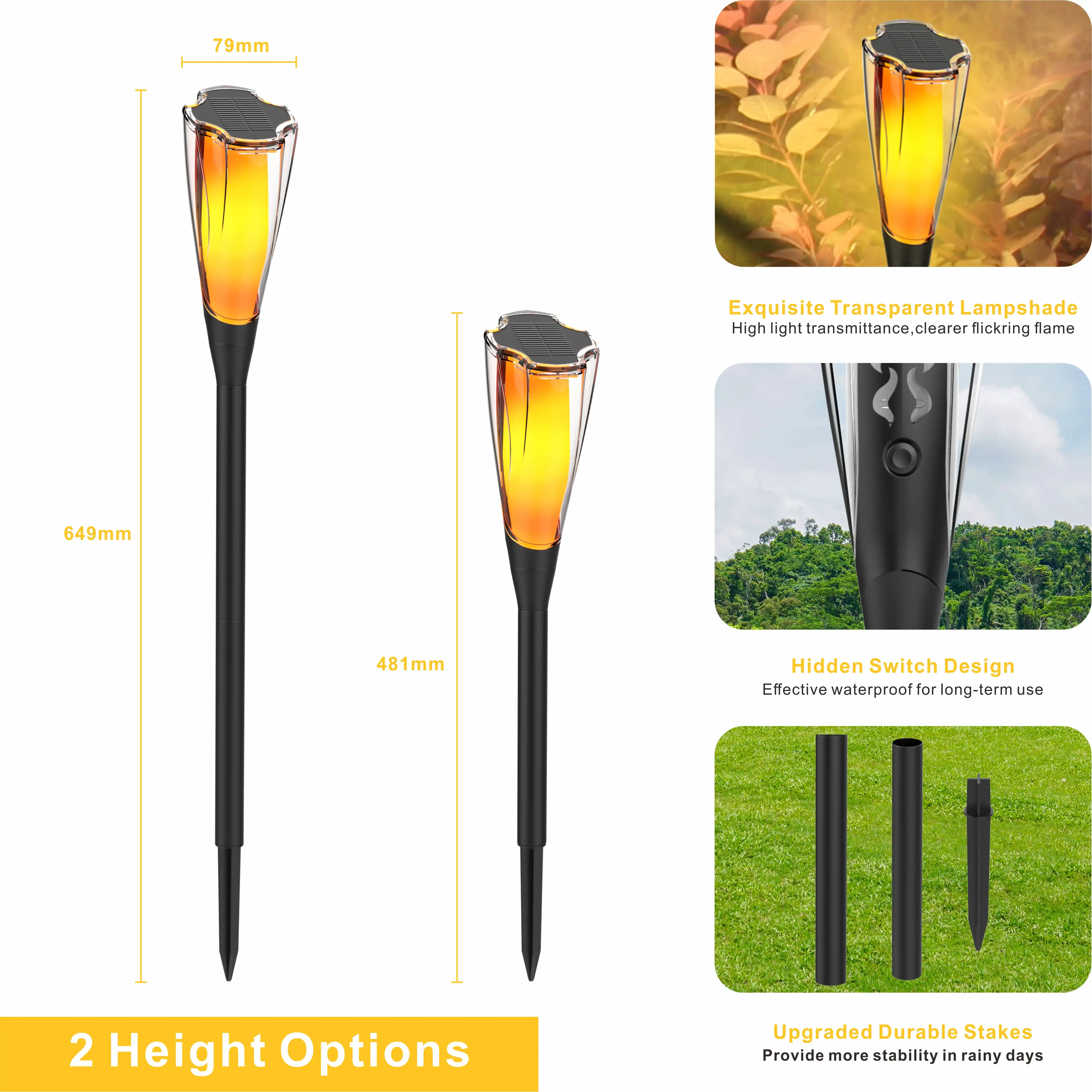 Realistic Dancing Flames Abs Ip65 Waterproof Outdoor Garden Lawn Lamp Solar Torch Light With Flickering Flame