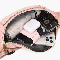 Tas Pinggang Wanita Minimalis, Tas Selempang Pinggang dengan Kantong Depan Ritsleting Ganda, Tali Bahu Lebar, Gesper Lepas Pasang, Tas Pinggang Wanita