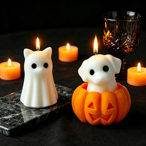 Linda Vela Aromática con Forma de Fantasma, Set de Portavelas de Calabaza de Halloween, Figura de Perro o Gato Fantasma, Decoración Festiva para Mesa del Hogar, Regalo - Product Image 4