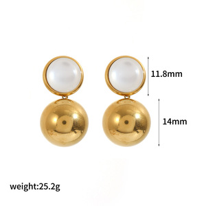 Geometric <b>Cat</b> Eye Stainless Steel Drop Earrings 18K Gold Bezel Setting Everyday Wear - Product Image 5