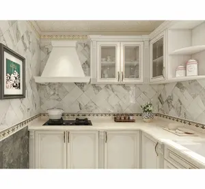 Katı şekil kapı dolabı modüler beyaz ahşap mutfak setleri mobilya