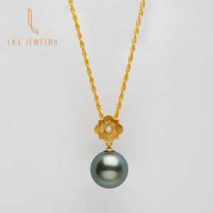 Colgante de perlas de oro amarillo de 18K para mujer, collar de perlas negras de Tahiti, de lujo, regalo, conjuntos de joyería para fiesta - Product Image 2