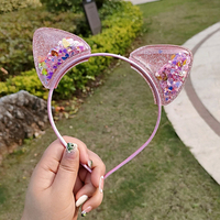 Serre-tête oreilles de chat mignon pour enfants, couronne de sable mouvant, nœud en paillettes, diadème de princesse pour filles