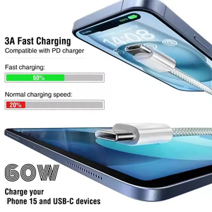 Commercio all'ingrosso 3ft 6ft intrecciato PD 60W caricatore veloce cavo dati di sincronizzazione Usb <span class=keywords><strong>C</strong></span> a Usb <span class=keywords><strong>C</strong></span> cavo di ricarica per il telefono 15 16 con scatola - Product Image 4