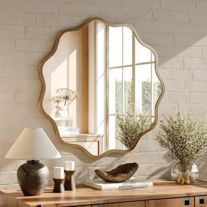 Brightify 28-Inch <b>Round</b> Wavy Wall <b>Mirror</b> with Metal Frame Gold Circle Design <b>for</b> Living Room <b>Bathroom</b> Vanity or Hotels - Product Image 1
