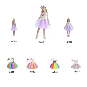 Платье принцессы с единорогом для девочек, детская одежда, детское платье для дня рождения с цветочным рисунком