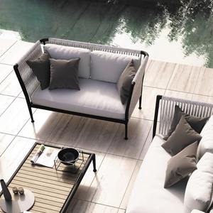 Ensemble de canapés de jardin d'extérieur en forme de L, structure en aluminium, résistant aux UV, en rotin PE imperméable, deux places, style nordique, combinaison de meubles - Product Image 3