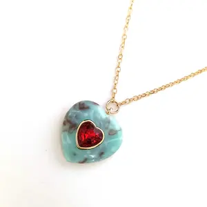 Fine fashion jewelry red crystal resin choker gold plated heart pendant necklace for women