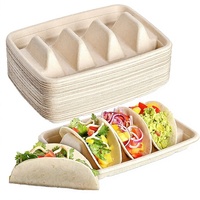 Boîte de livraison pour tacos en bagasse gaufrée, compostable, biodégradable, jetable, de qualité alimentaire, avec couvercle transparent pour plateau d'emballage de tacos