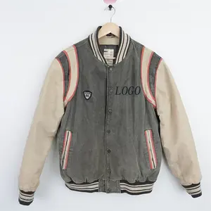 OEM custom winter vintage 90s retro 80s oldschool leather sleeve bomber jacket for men