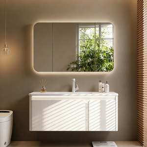 <b>Small</b> Space Wall-Mounted <b>Bathroom</b> Vanity | White <b>Cabinet</b> + LED Mirror | Custom Simple Design for Home Use - Product Image 5
