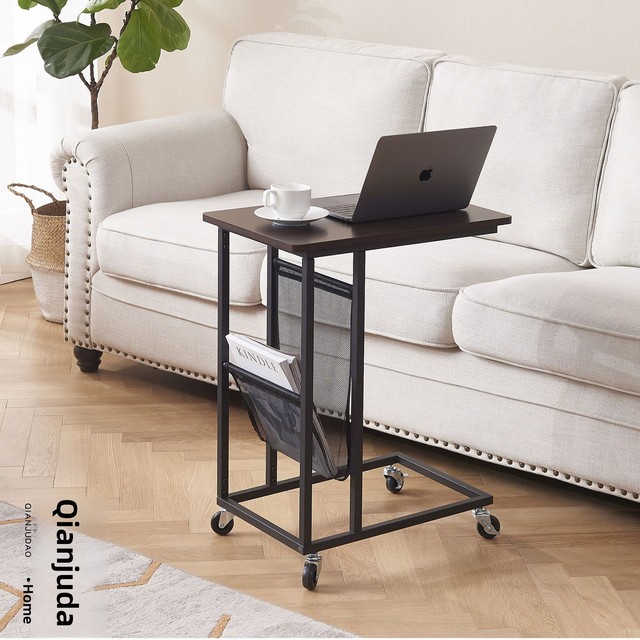 Modern Minimalist Metal Frame Computer Desk Rollers tea side tableMobile Design for Living Room Sofa Study Home Furniture