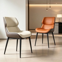 Chaise de salle à manger en cuir créative et minimaliste moderne avec dossier en métal ; Convient pour la maison, le bureau, l'auditorium, l'hôtel, l'utilisation commerciale