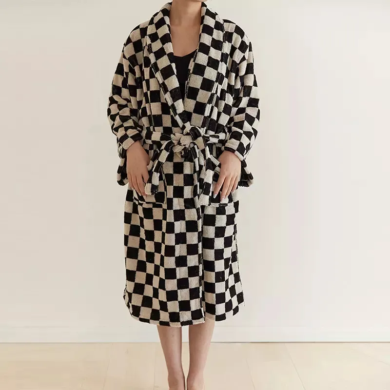 Luxus Roben Bulk Designer Roben Plus Size Schwarz Check Frauen Home Dressing Kleid Bademantel Baumwolle Handtuch Terry Warm Cotton Robe