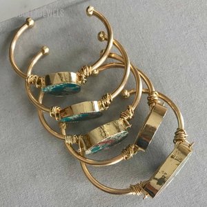 BM11265 Boho <span class=keywords><strong>Chic</strong></span> Plaqué Or Turquoise Jaspe Dalle Bracelet <span class=keywords><strong>Chic</strong></span> Sarcelle Océan Pierre Manchette Bracelet Mode Charme Bracelets - Product Image 4