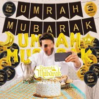 Bannière en papier Umrah Mubarak avec ballons, ballons de Ramadan, décoration de gâteau, bannière de ballons en latex imprimée pour la décoration de l'Aïd/Ramadan