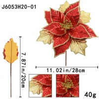 Flor de Poinsettia Navideña Roja y Dorada de Tela, 11 Pulgadas, Decoración Festiva de Lujo para Coronas y Guirnaldas, Venta al Por Mayor