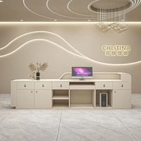 Bureau d'accueil moderne en bois blanc durable pour salon de beauté, salon de coiffure, centre commercial, restaurant, hôtel et salle de sport