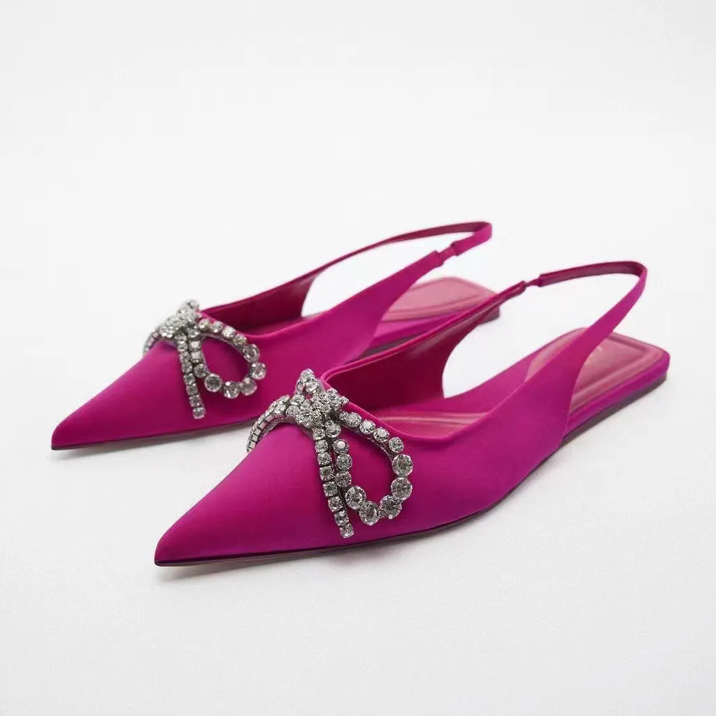 New women's shoes with diamond bow ornaments, polyester flat bottomed muller women's shoes