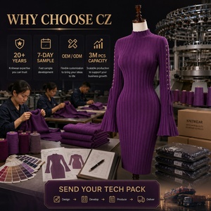 Abito Maglione Donna Autunno Inverno di Alta Qualità <span class=keywords><strong>in</strong></span> Cotone Lavorato a <span class=keywords><strong>Maglia</strong></span> Colore Viola con Lacci e Maniche Lunghe a Campana - Product Image 6