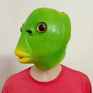 Máscara de pez verde, tamaño único, de látex, con diseño de cabeza de animal de dibujos animados, para fiestas de Halloween, accesorios de cosplay - Product Image 3
