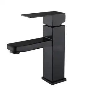 Grifo de agua fría y caliente de acero inoxidable negro, lavabo de mesa, lavabo de lavado de manos, grifo de mezcla cuadrado cepillado alto