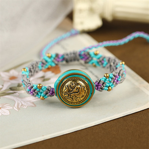 批发民族风格尼泊尔珠手链复古斜线结七彩绳纯手工编织手链 - Product Image 4