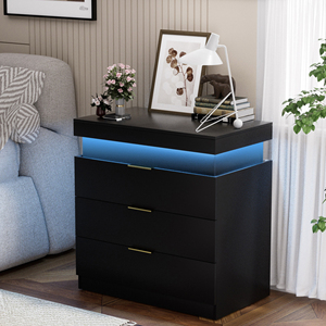 Modern Nightstand with <b>Drawers</b> LED Light Bedroom Storage <b>Side</b> <b>Table</b> - Product Image 1