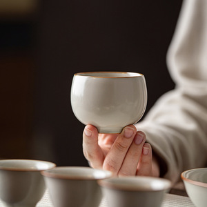 Ru Kiln Ceramic <b>Teacup</b> Egg Shaped Master Cup Beige Porcelain Single Cup For Tea Drinking - Product Image 5