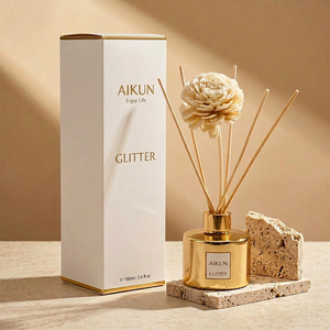 Aikun Low MOQ 100ml Round Glass White Box Gold Foil Logo Any Scent 60-Day Lasting Reed <b>Diffuser</b> Gift Set for Decor Shops Buyer - Product Image 1