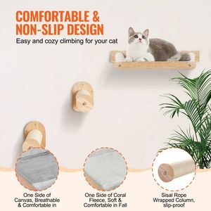 DB Wholesale Arbre à chat moderne en bois massif Étagères murales pour chat avec 2 poteaux de saut et 2 hamacs Gratte-chat jusqu'à 40 lb - Product Image 5