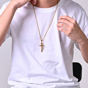 Collar con Cruz Chapado en Oro y Plata de ZB Fashion, Collar de Cadena de Acero Inoxidable, Collar con Crucifijo para Hombre - Product Image 3