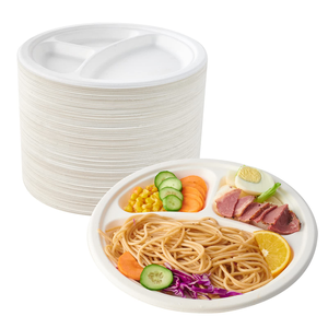 Vajilla Ecológica Biodegradable de Caña de Azúcar, Juego de Platos Compostables de Estilo Simple para Servir Alimentos - Product Image 1