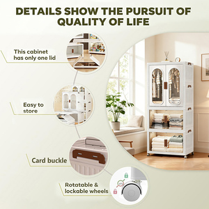대형 접이식 플라스틱 옷장, 덮개와 바퀴 포함, 가정용 의류 보관 캐비닛 - Product Image 4