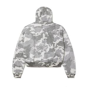 Venta al por mayor: Chaqueta con capucha de algodón 100% para otoño, estilo urbano, oversize, cortavientos, con pedrería, de sarga gruesa, efecto lluvia de cristal, camuflaje con cremallera. - Product Image 4