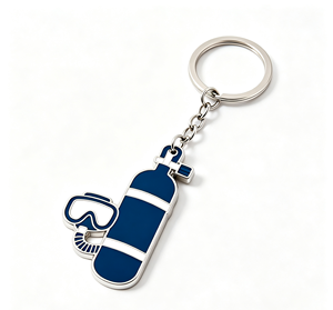 Porte-clés en métal émaillé bleu en forme de bouteille de plongée, souvenir d'équipement de plongée, cadeau promotionnel - Product Image 3